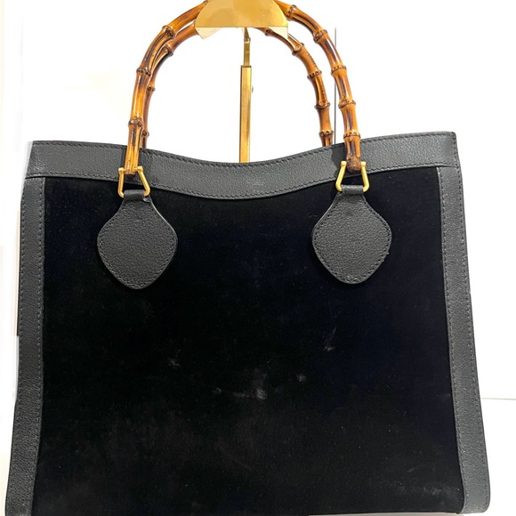Gucci Diana Bamboo Top Handle Bag in Black Suede - Picture 2 of 9